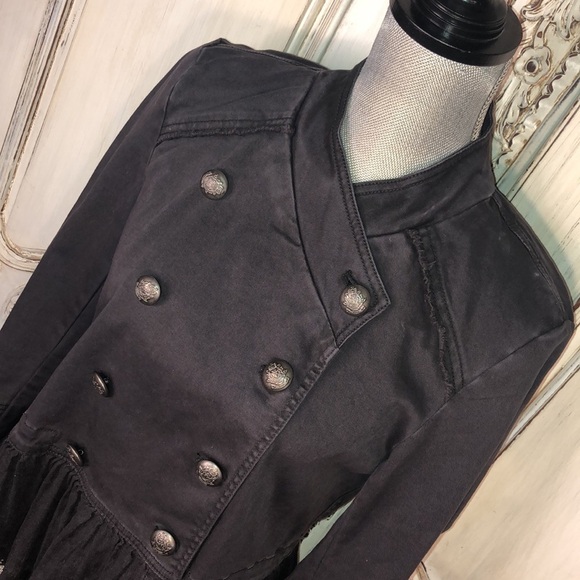 Free People Double Breasted Gray Denim Peplum Skirt Military Jacket Size Small P - Picture 3 of 13